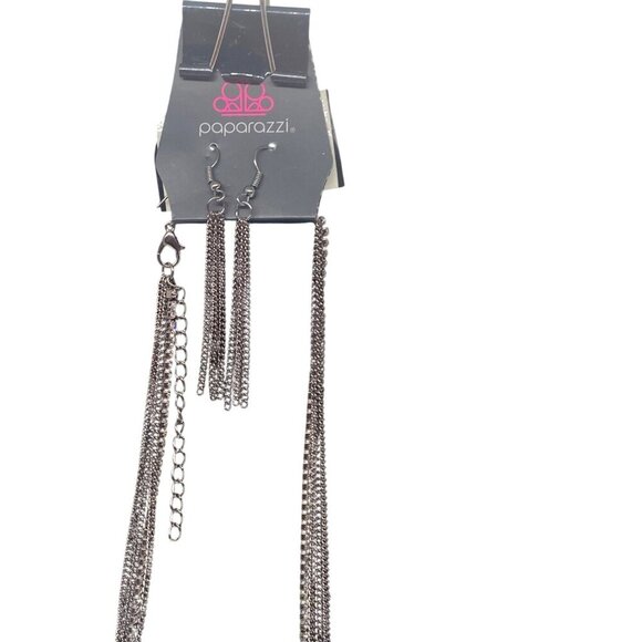 Paparazzi Jewelry Sleek & Destroy Multilayer Black Necklace & Earrings For Women - Picture 3 of 12